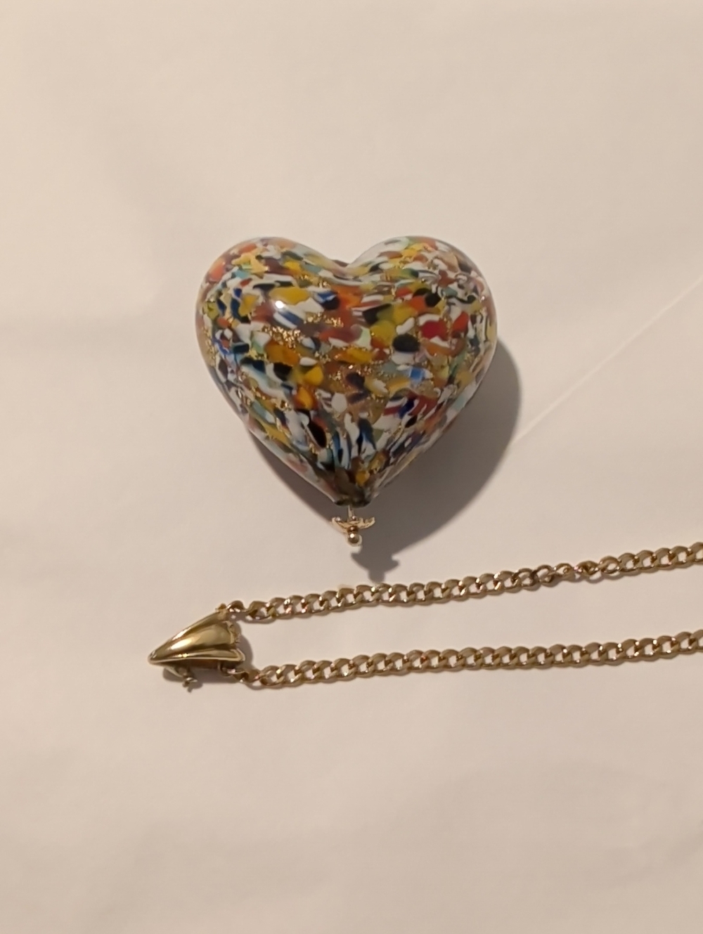 Beautiful Morano Multicolored Heart Pendant Necklace - Gold Chain - Broken